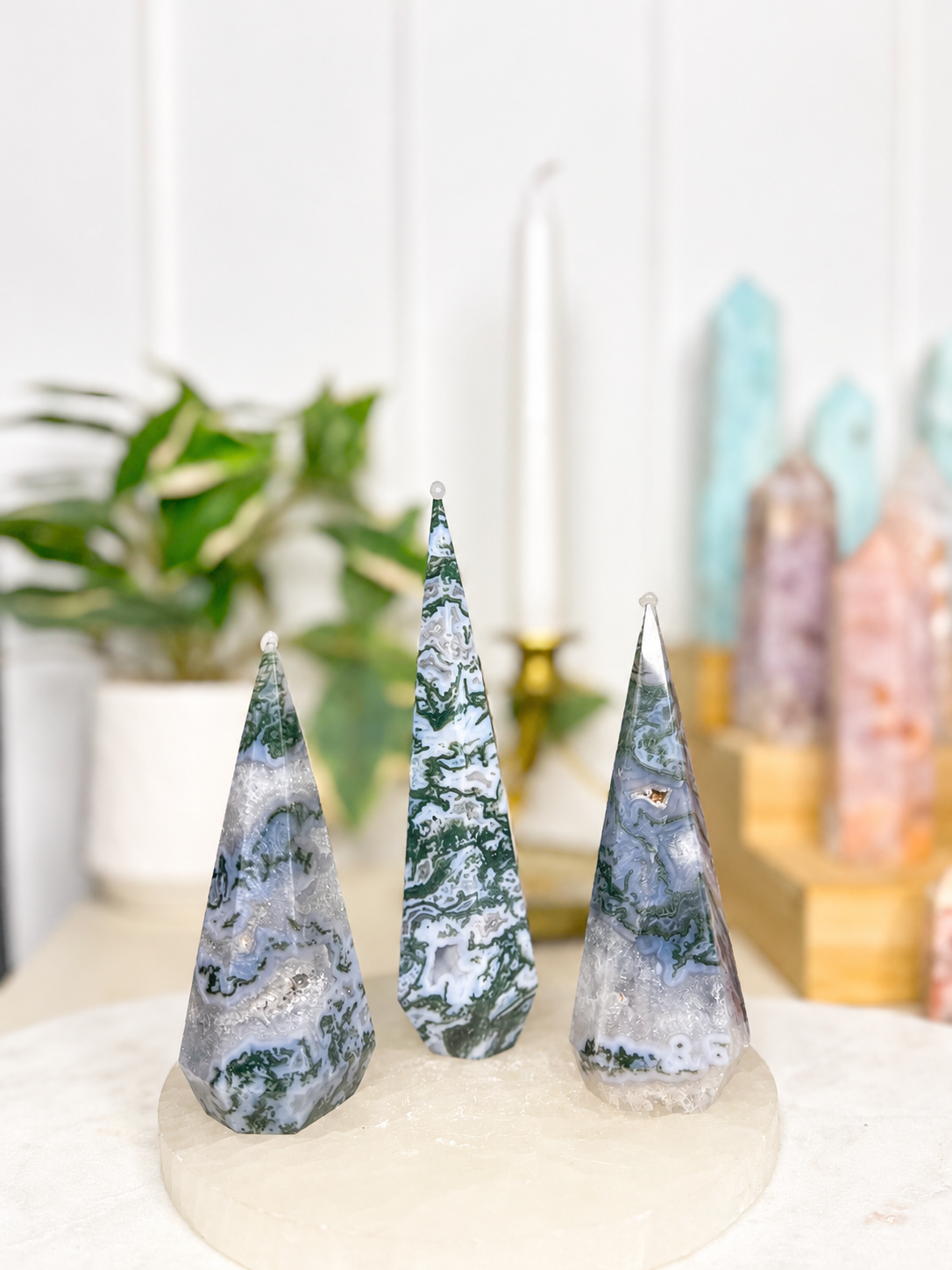 Moss Agate Diamond Points