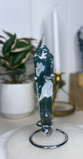 Moss Agate Wand with Stand