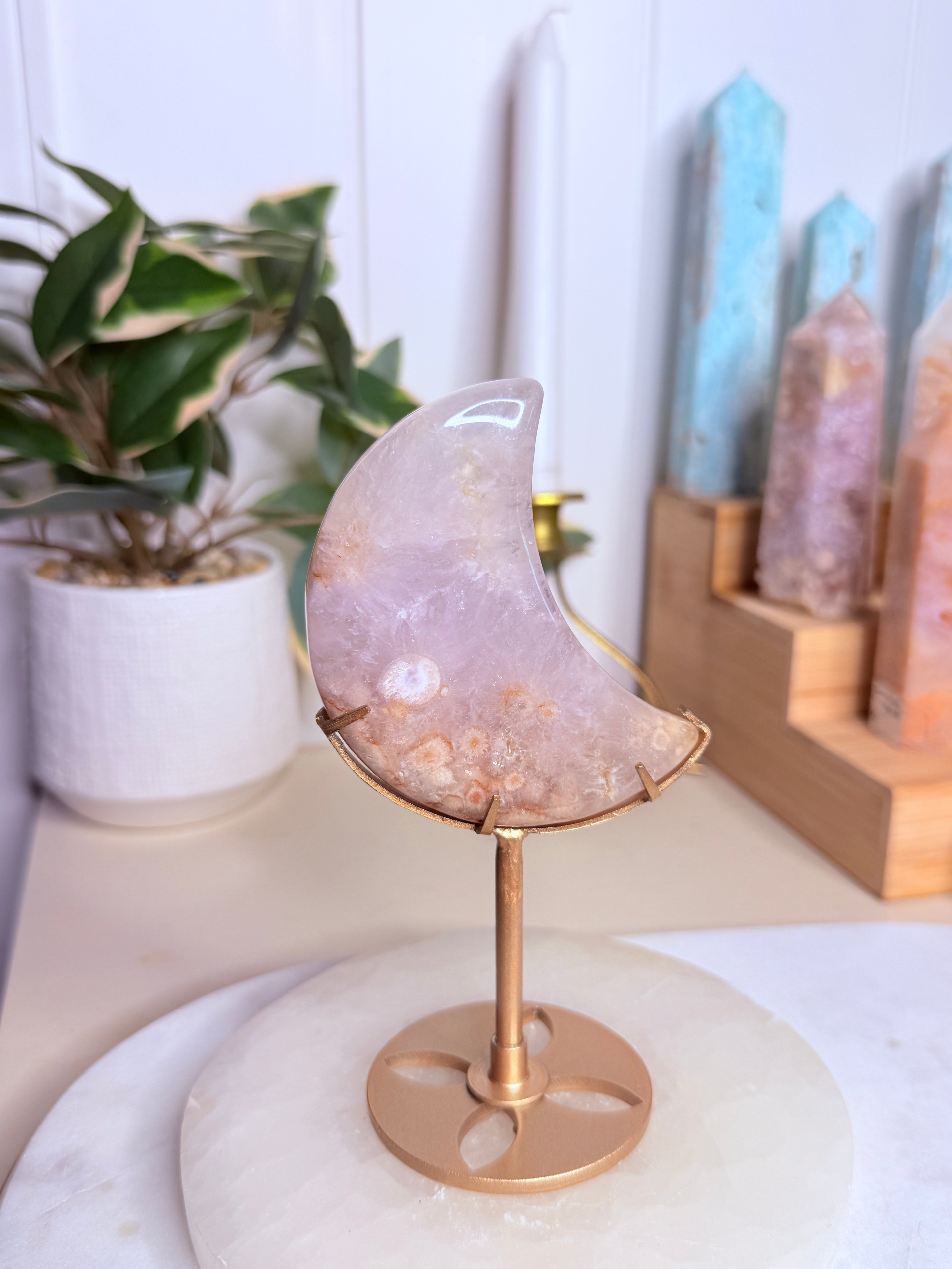 Pink Amethyst & Flower Agate Moon