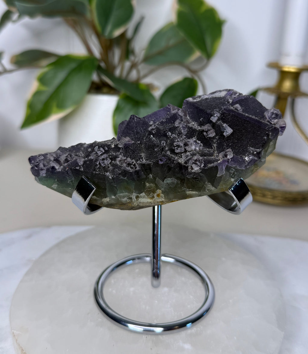 Cubed Fluorite with Clear Quartz Specimen