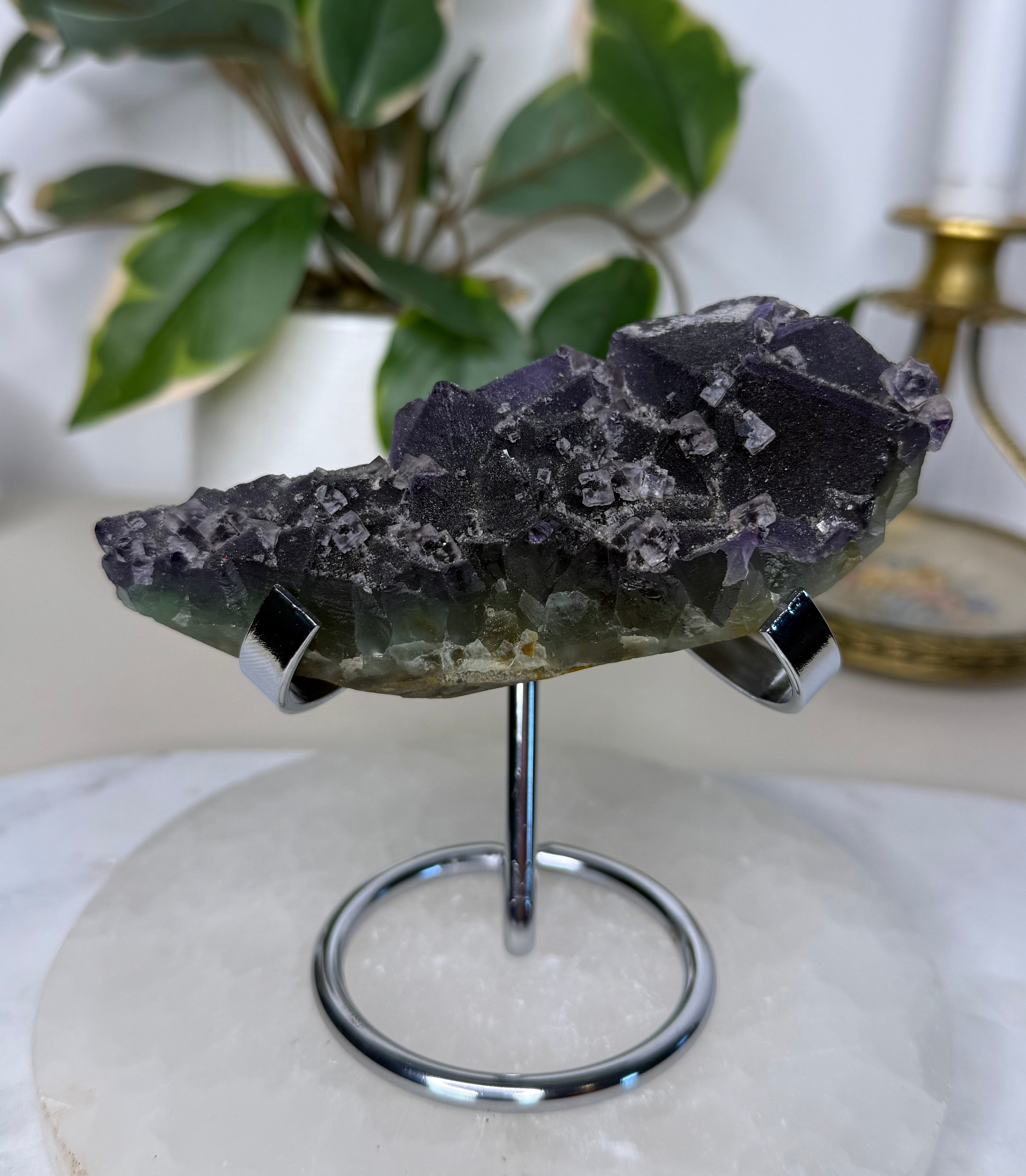 Cubed Fluorite with Clear Quartz Specimen