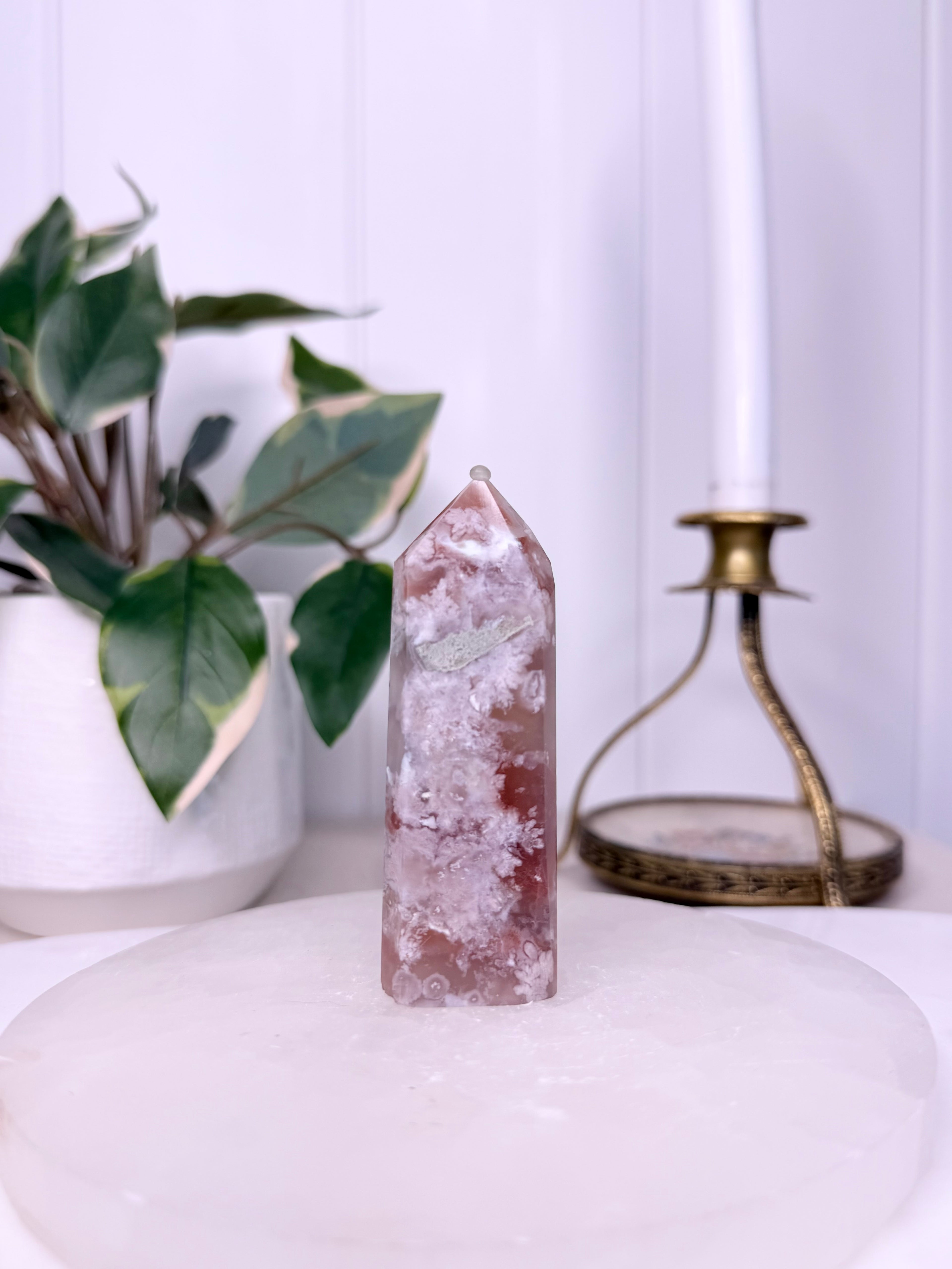 Peach Flower Agate Tower