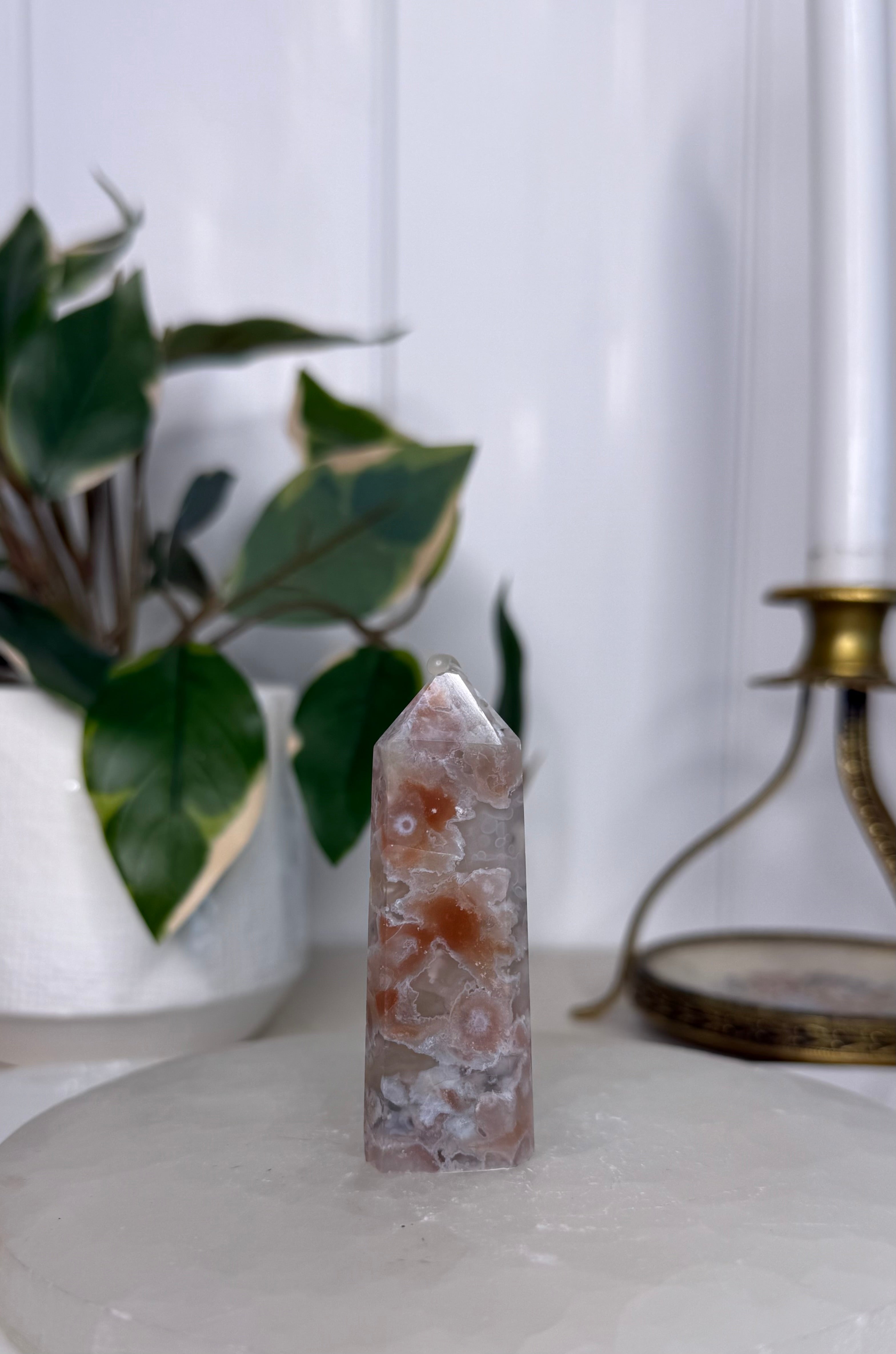 Peach Flower Agate Tower