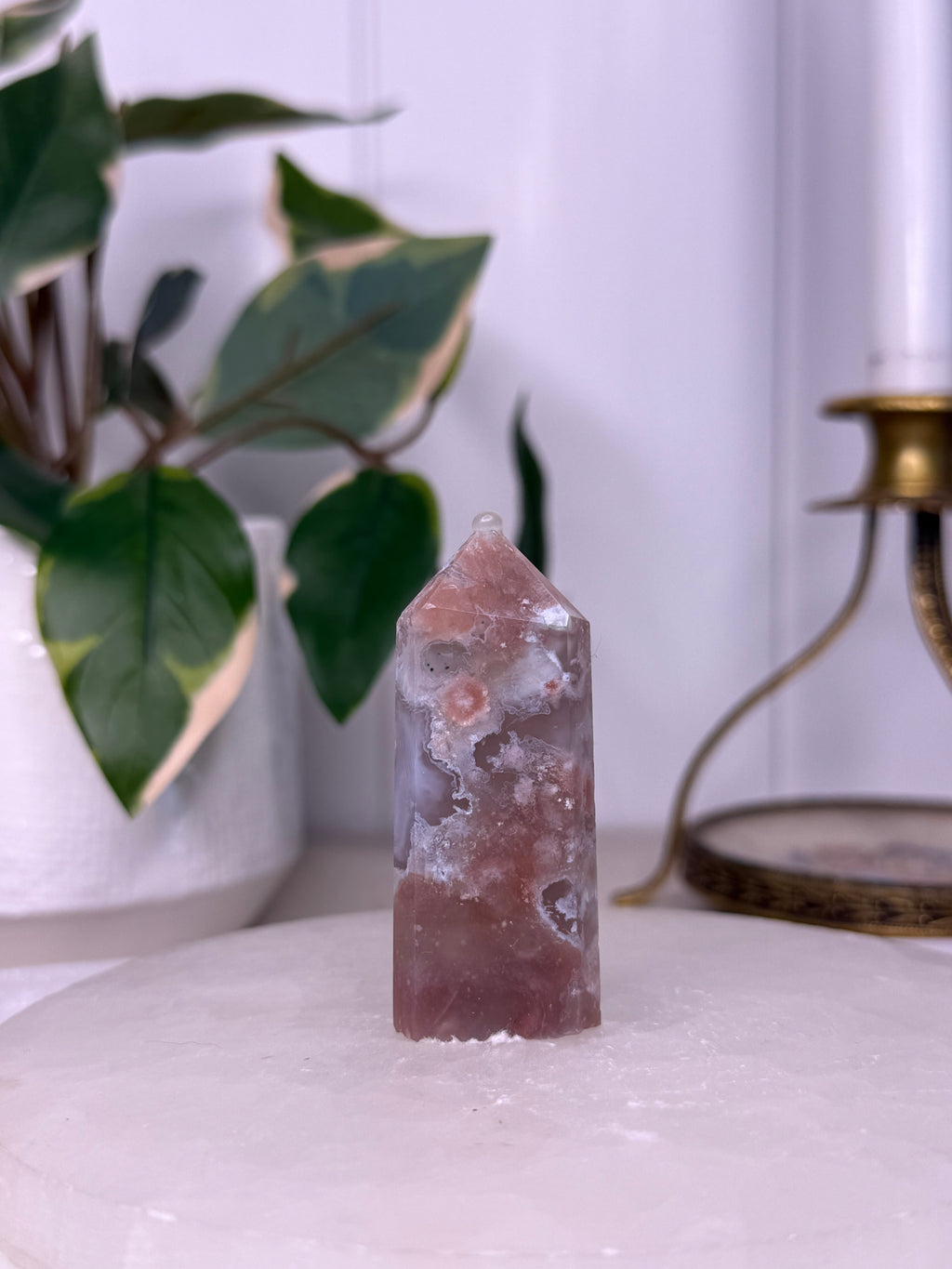 Peach Flower Agate Tower