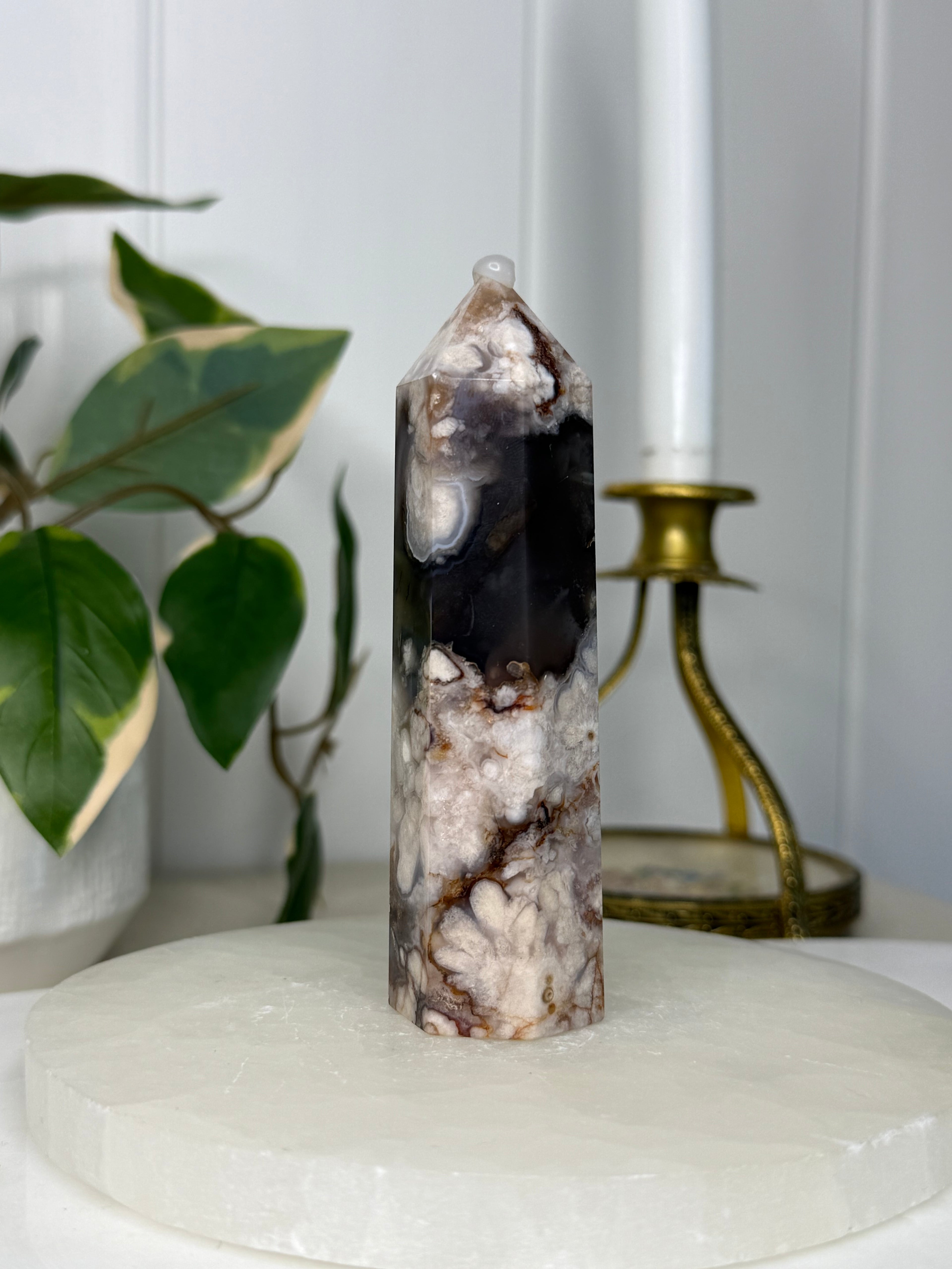 Black Flower Agate Tower