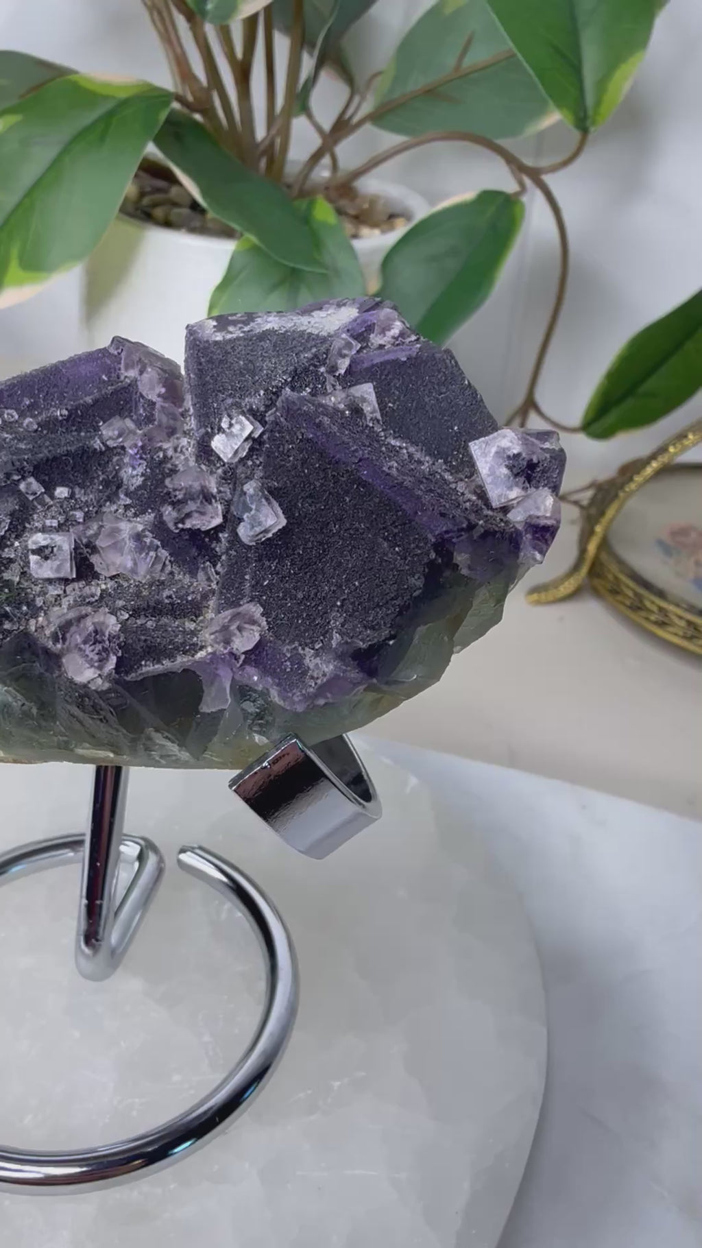 Cubed Fluorite with Clear Quartz Specimen